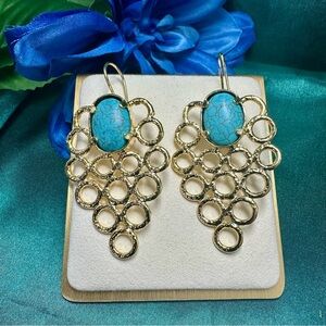 Turquoise Gold Drop Earrings – Handmade Boho Statement Jewelry NWT